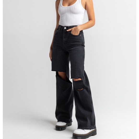 BDG Jeans Bdg Black Puddle Super Distressed High Rise Baggy Jeans